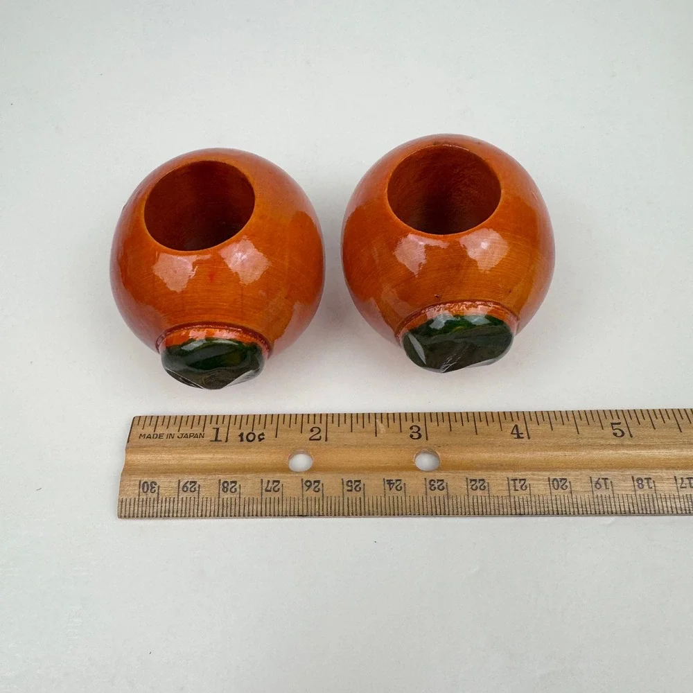 Vtg 8 Hand Painted Carved Wooden Lacquered Fruit Vegetable Napkin Rings Colorful